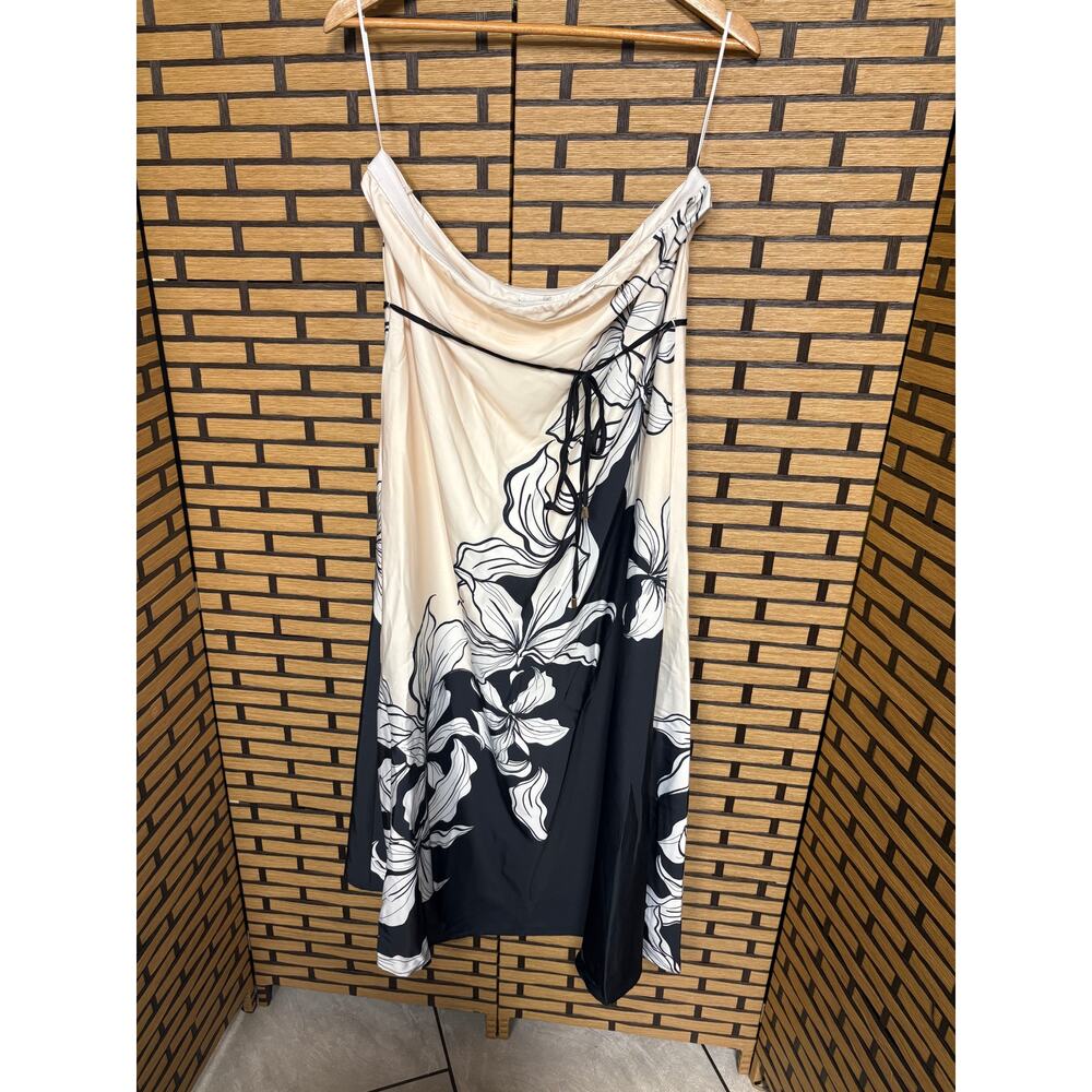 Nicole Miller Black And White Strapless Floral Midi Dress Size XL